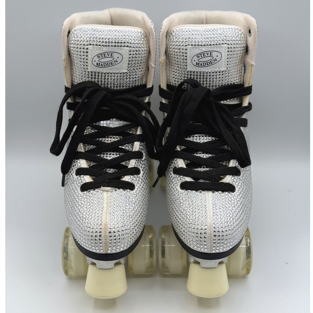 NWOT Steve Madden Rhinestone Roller Skates Silver Sparkle (Fits Like 9)Size 10 - Picture 2 of 9